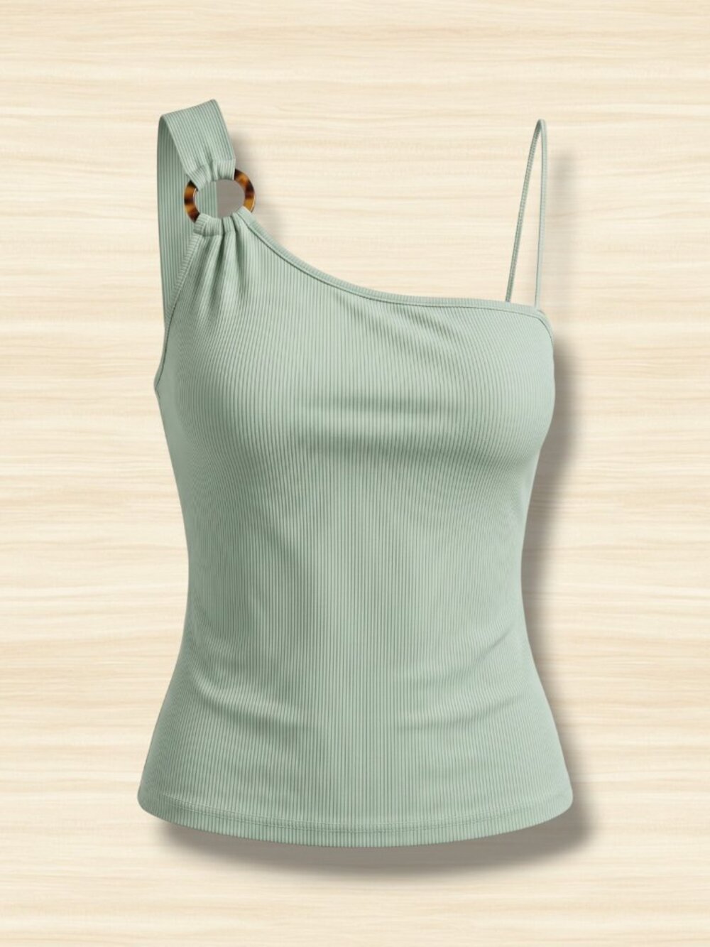 BB Dakota Ring Accent One Shoulder Ribbed Tank Top Sage Green M